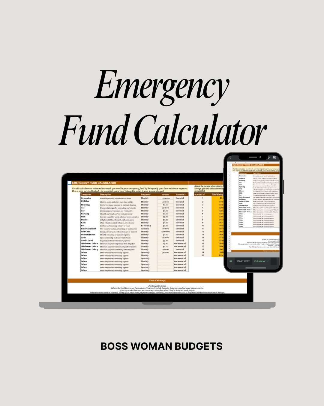 Emergency Fund Calculator Digital Download