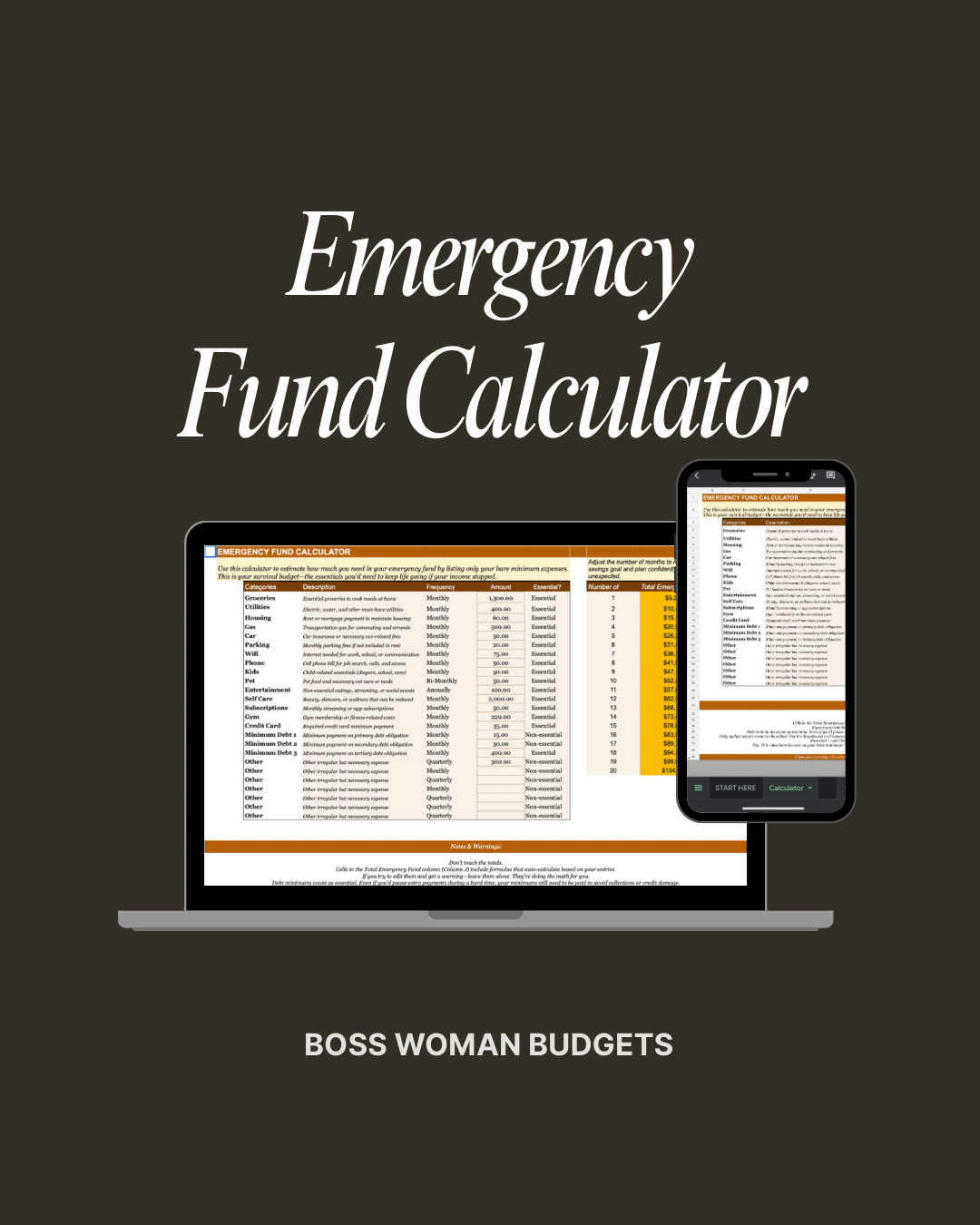 Emergency Fund Calculator Digital Download